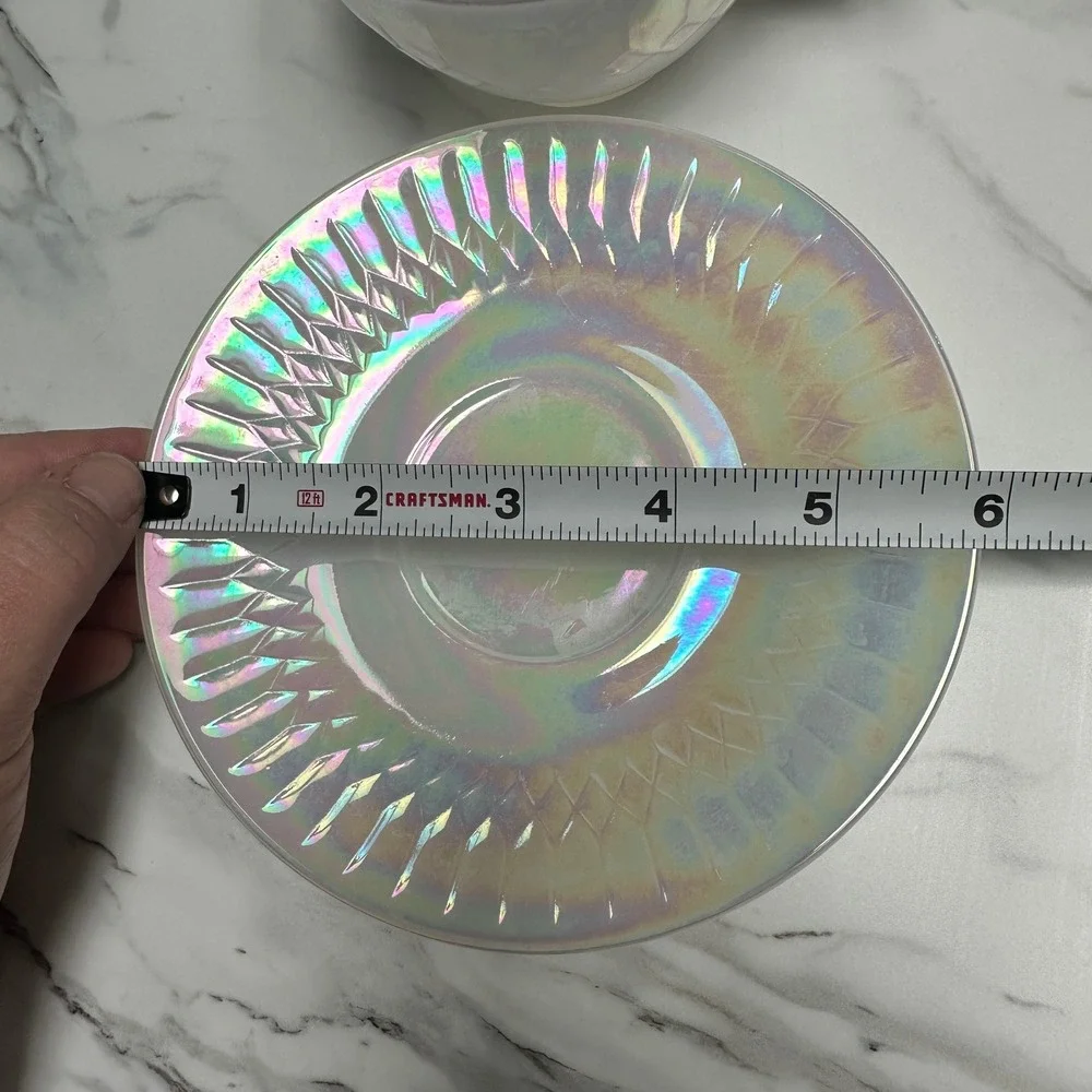 Vintage Federal Glass Moonglow Iridescent Tea Cup Saucer Set Princess Party